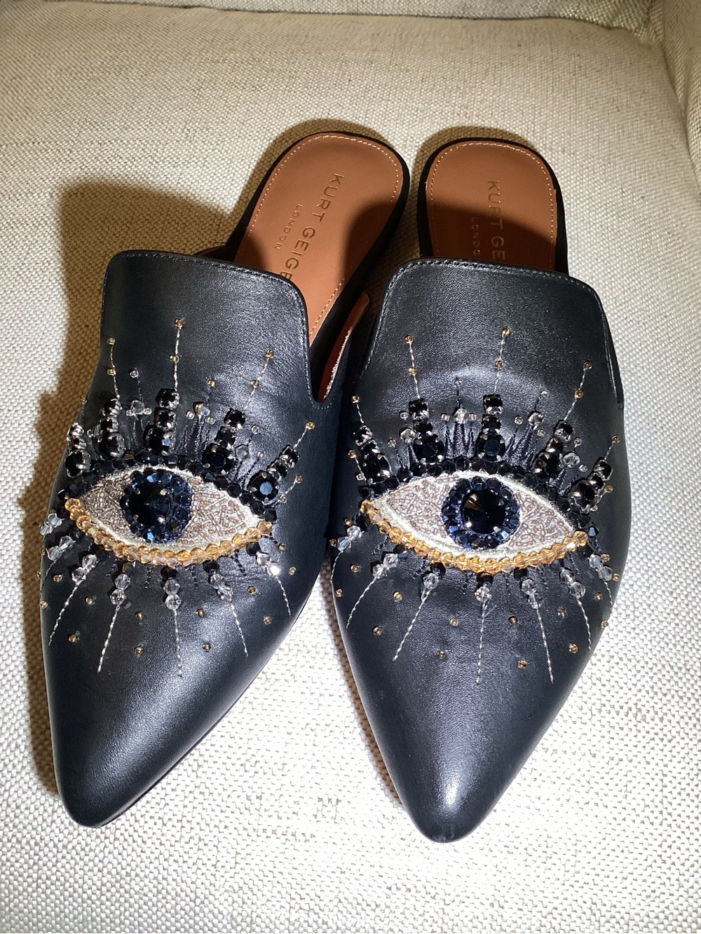 Kurt Geiger olive eye women’s Black Embellished Eye Mule size 10 - Picture 6 of 8